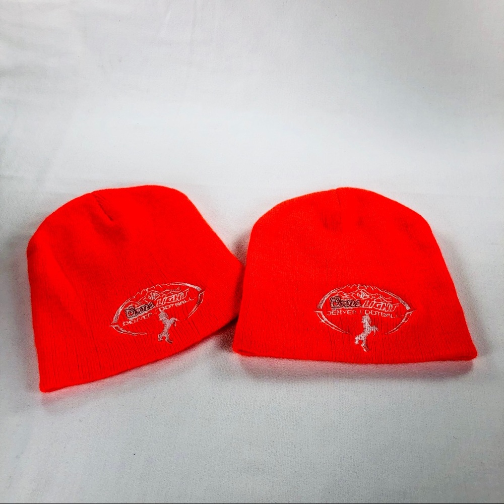 2 Orange Crush Coors Light Denver Football Beanies